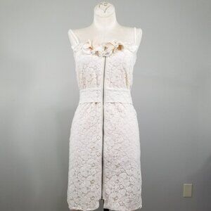 Leanne Marshall Dress Sz XS NEW Ivory Lace Peach Lining Front Zip Floral